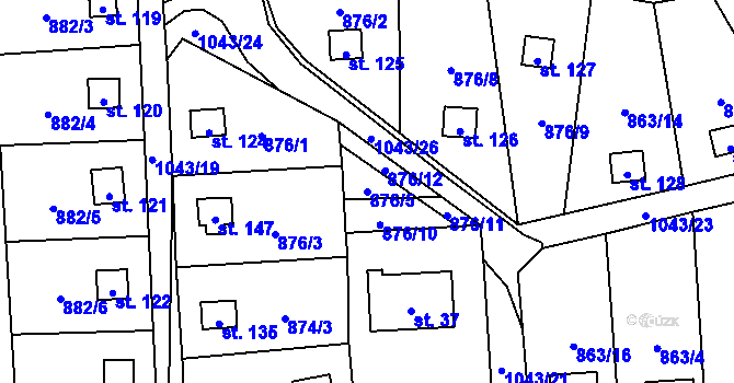 Parcela st. 876/5 v KÚ Jindřiš, Katastrální mapa