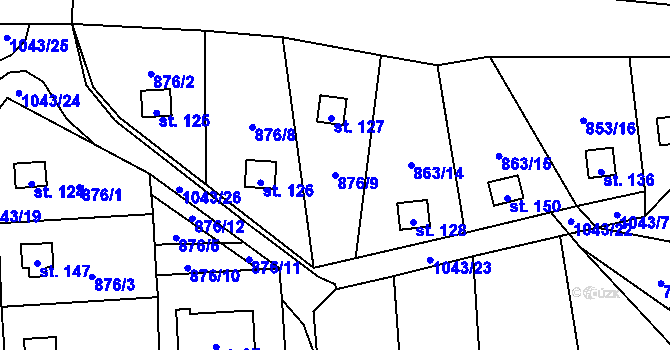 Parcela st. 876/9 v KÚ Jindřiš, Katastrální mapa
