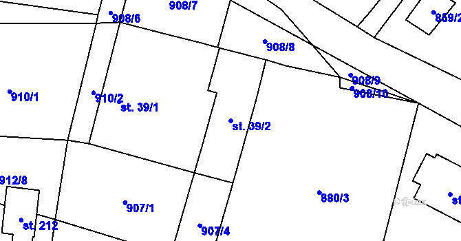 Parcela st. 39/2 v KÚ Jindřiš, Katastrální mapa