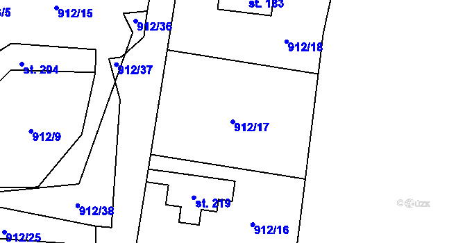 Parcela st. 912/17 v KÚ Jindřiš, Katastrální mapa