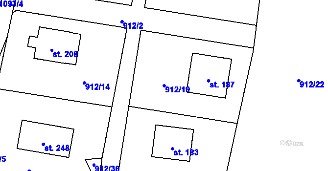 Parcela st. 912/19 v KÚ Jindřiš, Katastrální mapa