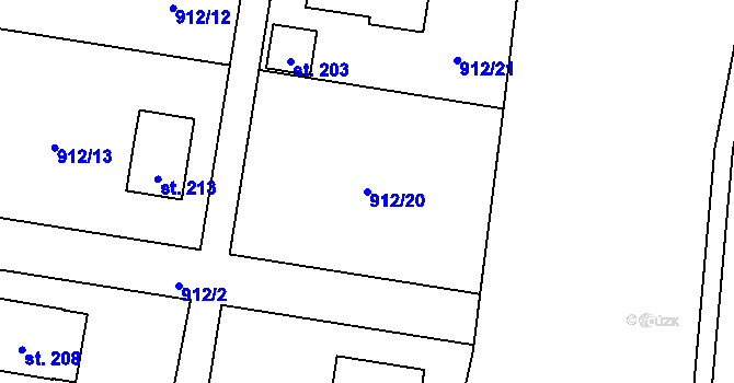 Parcela st. 912/20 v KÚ Jindřiš, Katastrální mapa