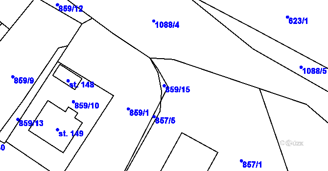 Parcela st. 859/15 v KÚ Jindřiš, Katastrální mapa