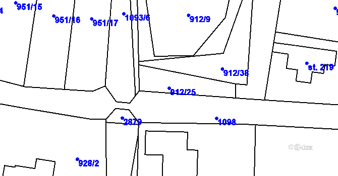 Parcela st. 912/25 v KÚ Jindřiš, Katastrální mapa
