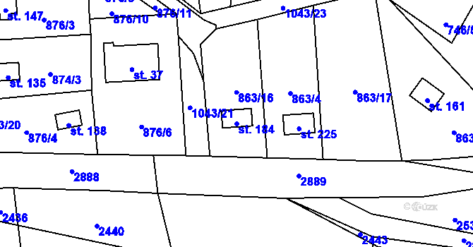 Parcela st. 184 v KÚ Jindřiš, Katastrální mapa