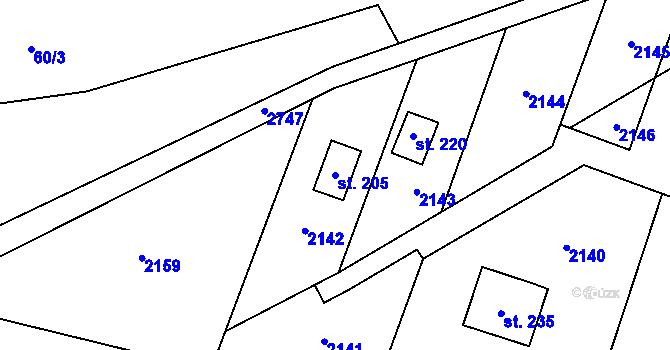 Parcela st. 205 v KÚ Jindřiš, Katastrální mapa