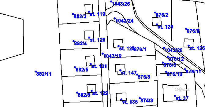 Parcela st. 1043/19 v KÚ Jindřiš, Katastrální mapa