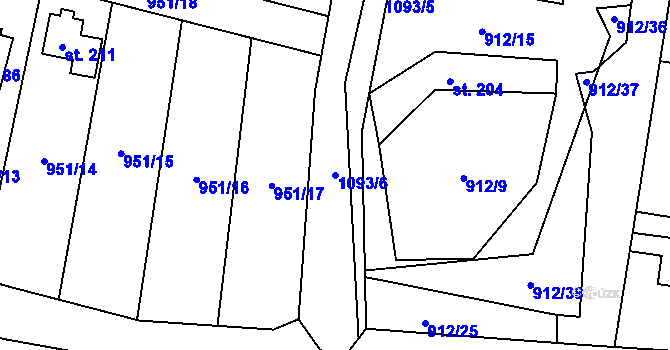 Parcela st. 1093/6 v KÚ Jindřiš, Katastrální mapa