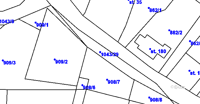 Parcela st. 1043/29 v KÚ Jindřiš, Katastrální mapa