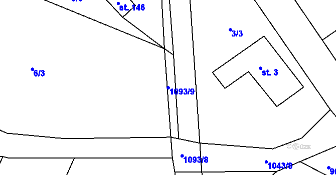 Parcela st. 1093/9 v KÚ Jindřiš, Katastrální mapa