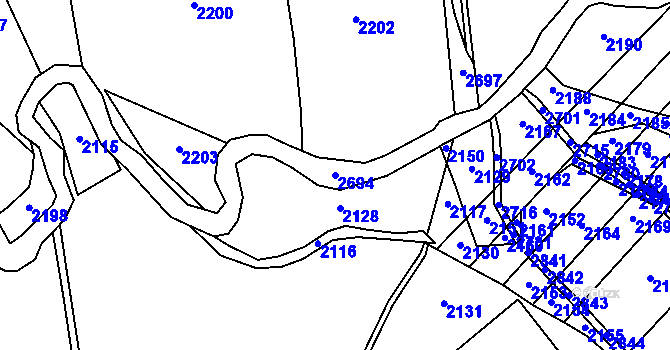 Parcela st. 2694 v KÚ Jindřiš, Katastrální mapa