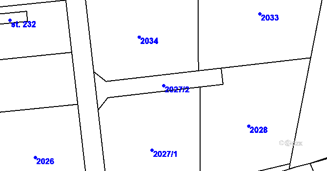 Parcela st. 2027/2 v KÚ Jindřiš, Katastrální mapa