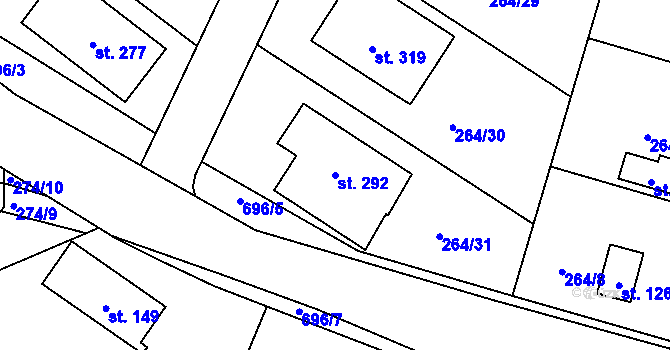 Parcela st. 292 v KÚ Rodvínov, Katastrální mapa