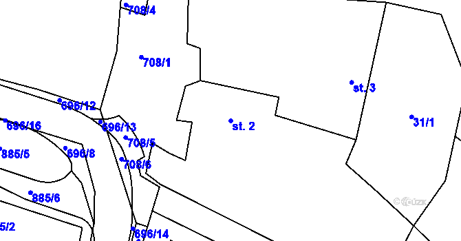 Parcela st. 2 v KÚ Rodvínov, Katastrální mapa