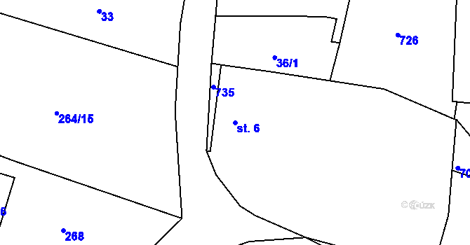 Parcela st. 6 v KÚ Rodvínov, Katastrální mapa