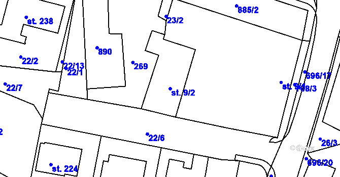 Parcela st. 9/2 v KÚ Rodvínov, Katastrální mapa