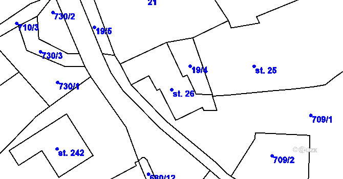 Parcela st. 26 v KÚ Rodvínov, Katastrální mapa