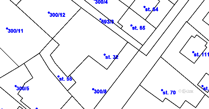 Parcela st. 32 v KÚ Rodvínov, Katastrální mapa