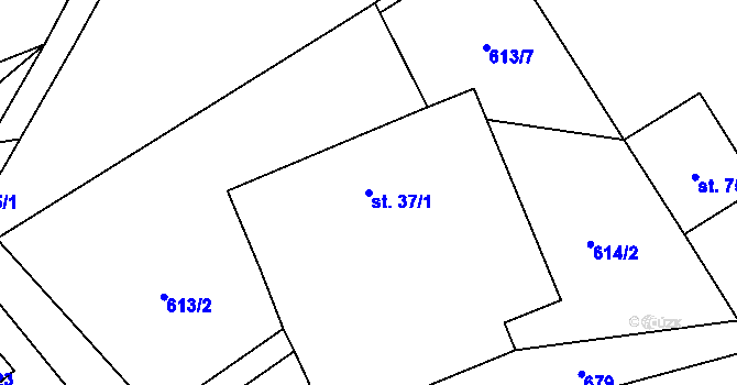 Parcela st. 37/1 v KÚ Rodvínov, Katastrální mapa