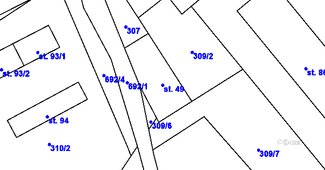 Parcela st. 49 v KÚ Rodvínov, Katastrální mapa