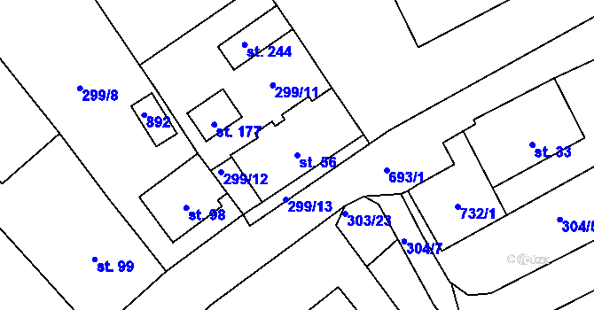 Parcela st. 56 v KÚ Rodvínov, Katastrální mapa