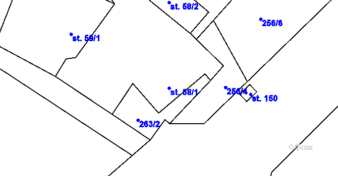 Parcela st. 58/1 v KÚ Rodvínov, Katastrální mapa