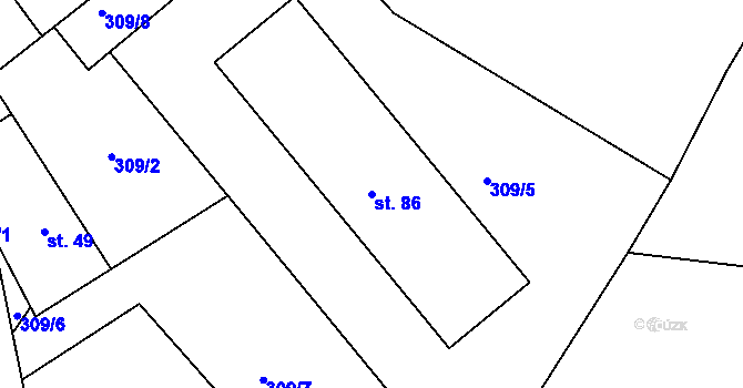 Parcela st. 86 v KÚ Rodvínov, Katastrální mapa