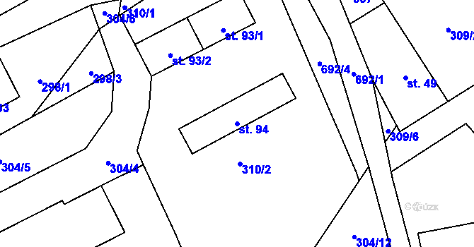 Parcela st. 94 v KÚ Rodvínov, Katastrální mapa
