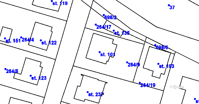 Parcela st. 101 v KÚ Rodvínov, Katastrální mapa