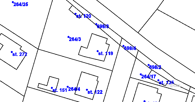 Parcela st. 119 v KÚ Rodvínov, Katastrální mapa