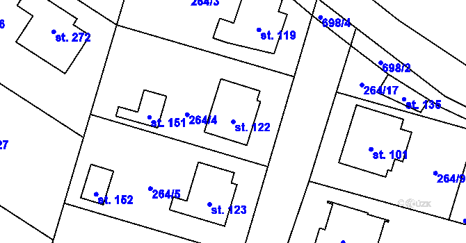 Parcela st. 122 v KÚ Rodvínov, Katastrální mapa