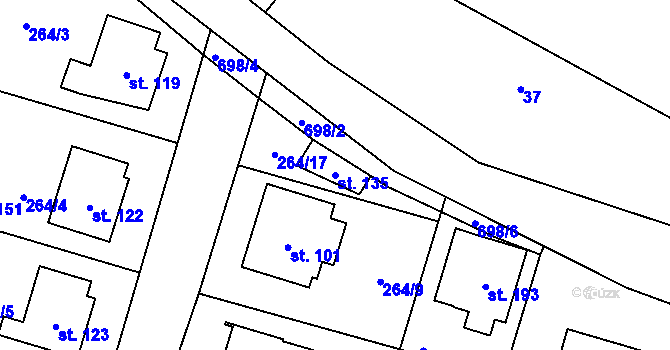 Parcela st. 135 v KÚ Rodvínov, Katastrální mapa