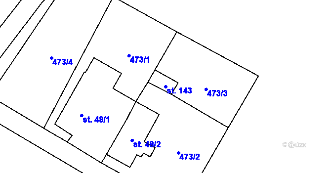 Parcela st. 143 v KÚ Rodvínov, Katastrální mapa