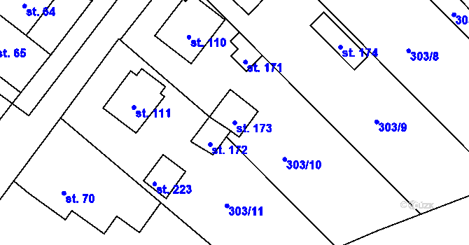 Parcela st. 173 v KÚ Rodvínov, Katastrální mapa