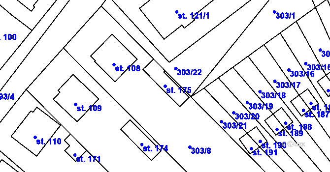 Parcela st. 175 v KÚ Rodvínov, Katastrální mapa