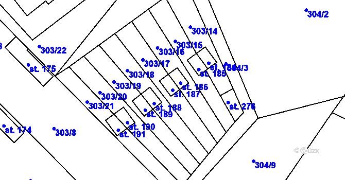 Parcela st. 187 v KÚ Rodvínov, Katastrální mapa