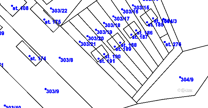 Parcela st. 190 v KÚ Rodvínov, Katastrální mapa