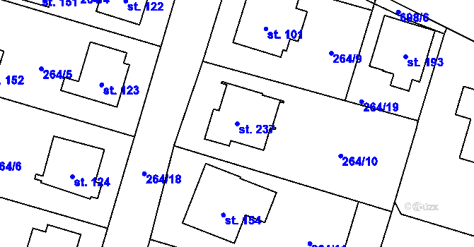 Parcela st. 237 v KÚ Rodvínov, Katastrální mapa