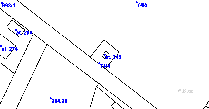 Parcela st. 243 v KÚ Rodvínov, Katastrální mapa