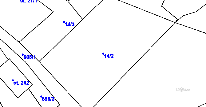 Parcela st. 14/2 v KÚ Rodvínov, Katastrální mapa
