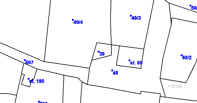 Parcela st. 39 v KÚ Rodvínov, Katastrální mapa