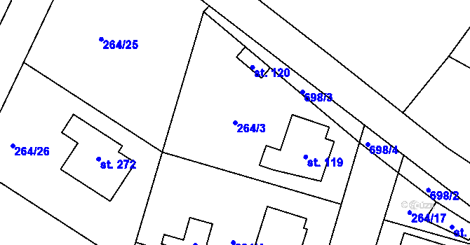 Parcela st. 264/3 v KÚ Rodvínov, Katastrální mapa