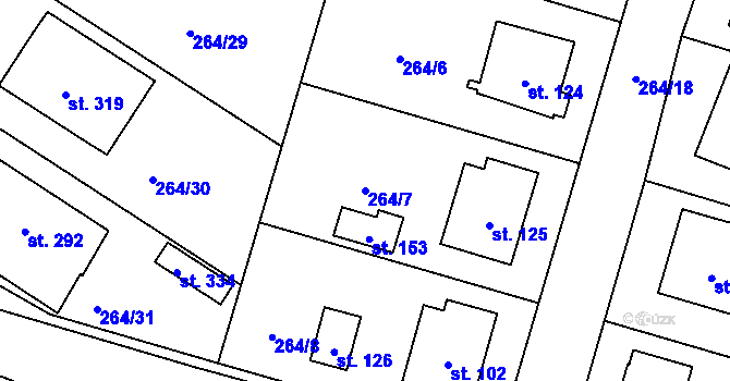 Parcela st. 264/7 v KÚ Rodvínov, Katastrální mapa