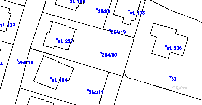 Parcela st. 264/10 v KÚ Rodvínov, Katastrální mapa