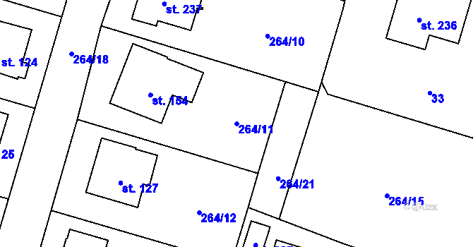 Parcela st. 264/11 v KÚ Rodvínov, Katastrální mapa