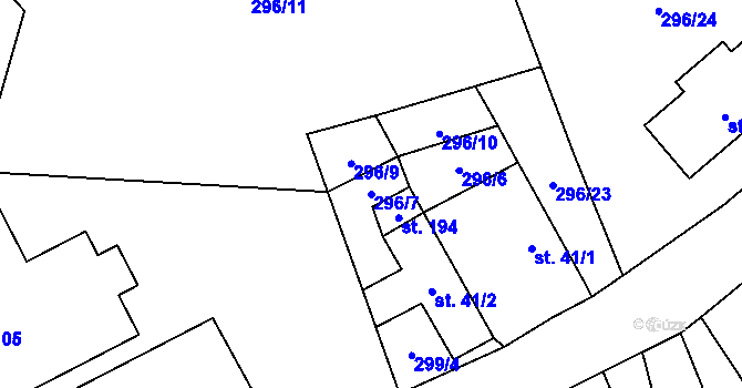 Parcela st. 296/7 v KÚ Rodvínov, Katastrální mapa