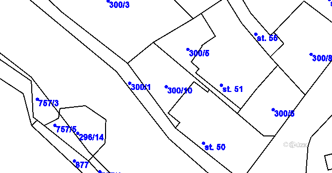 Parcela st. 300/10 v KÚ Rodvínov, Katastrální mapa