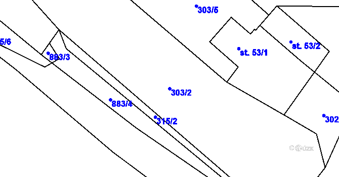 Parcela st. 303/2 v KÚ Rodvínov, Katastrální mapa
