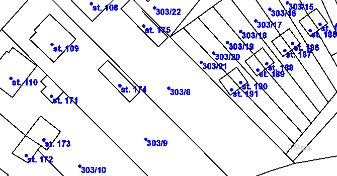 Parcela st. 303/8 v KÚ Rodvínov, Katastrální mapa