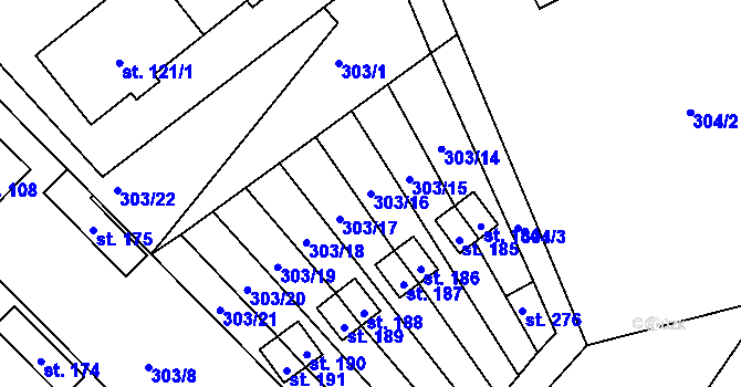 Parcela st. 303/16 v KÚ Rodvínov, Katastrální mapa
